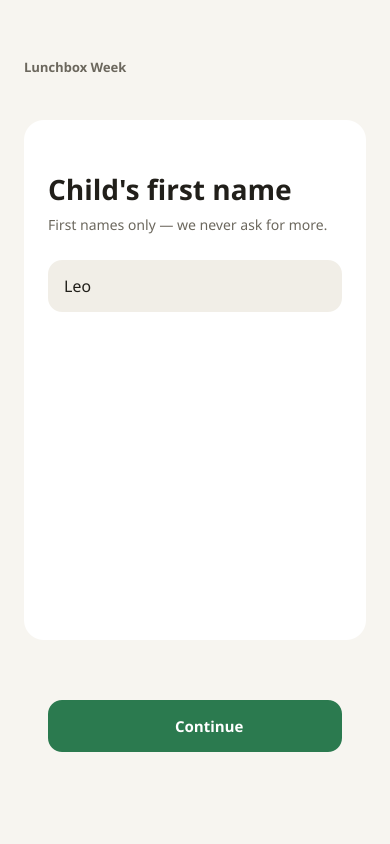 Onboarding — enter child first name
