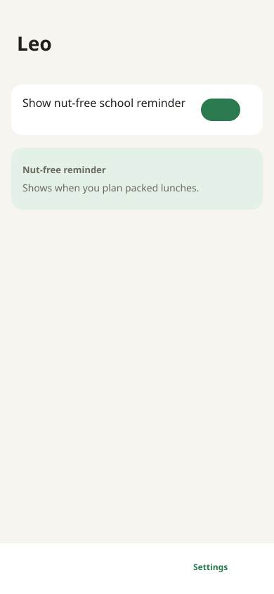 Child settings with nut-free switch