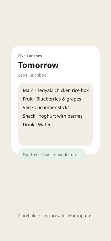 Tomorrow lunchbox widget mock